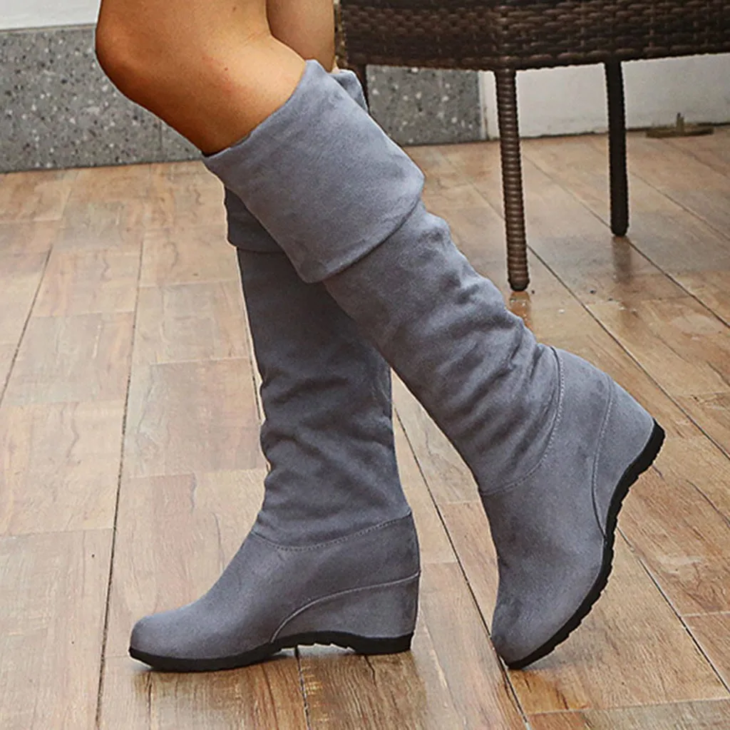 

Women High Boots Fashion Solid Warm Over The Knee Long Boots Wedges Shoes Warm Winter Luxury Casual Footwear buty damskie
