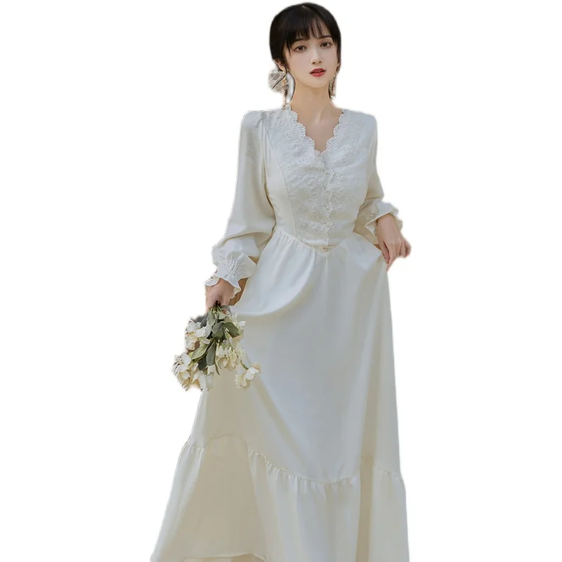 

COIGARSAM Embroidery Women dress Spring Dresses White 5638