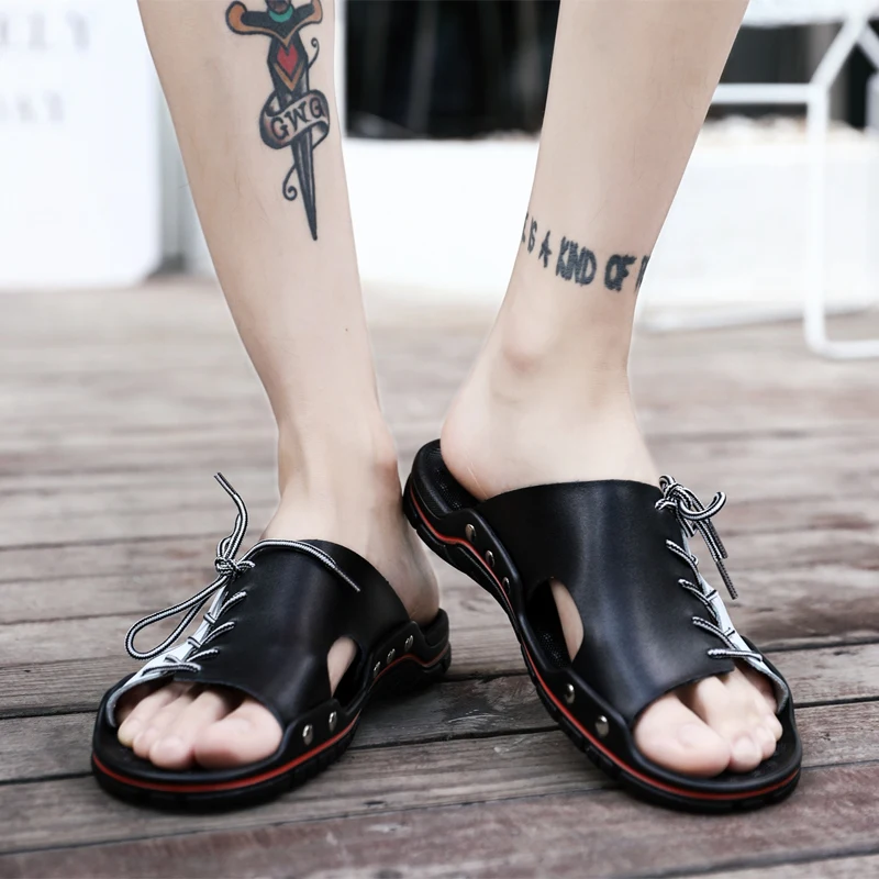 

Fashion Casual Men Beach Sandals Handmade Genuine Leather Summer Shoes Retro Sewing Classics Men Footwear Large Size