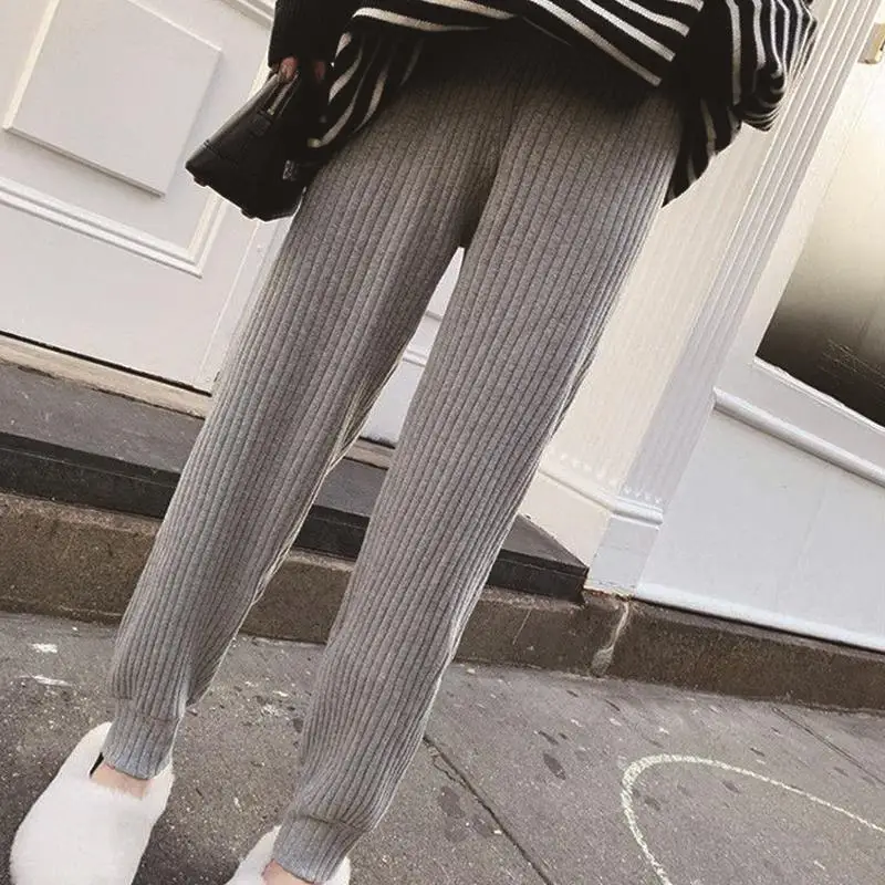 

Брюки Женские однотонные трикотажные с эластичным поясом, повседневные Длинные свободные брюки-султанки с карманами, весна-осень