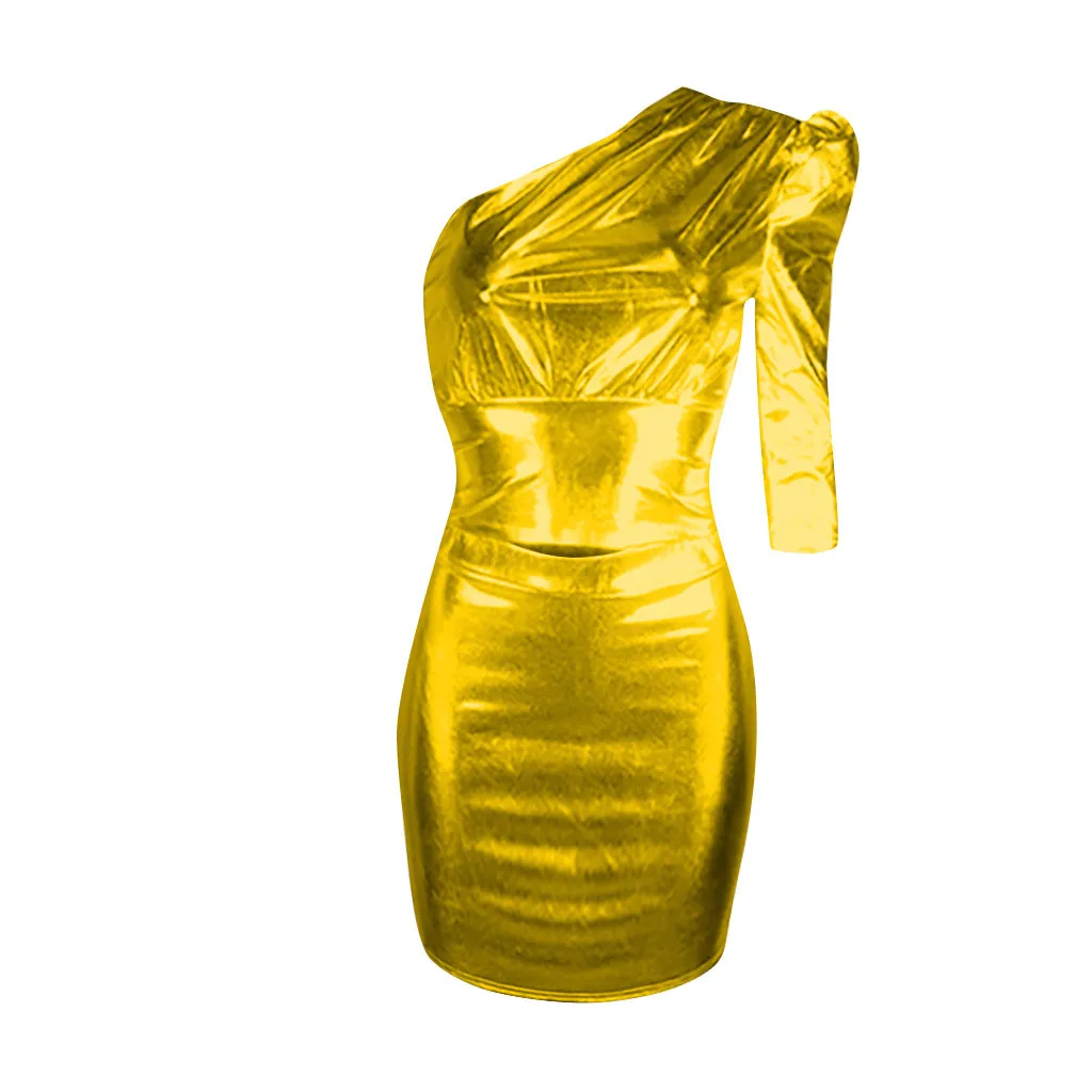 Женские вечерние Клубные сексуальные платья однотонный блестящий костюм из двух