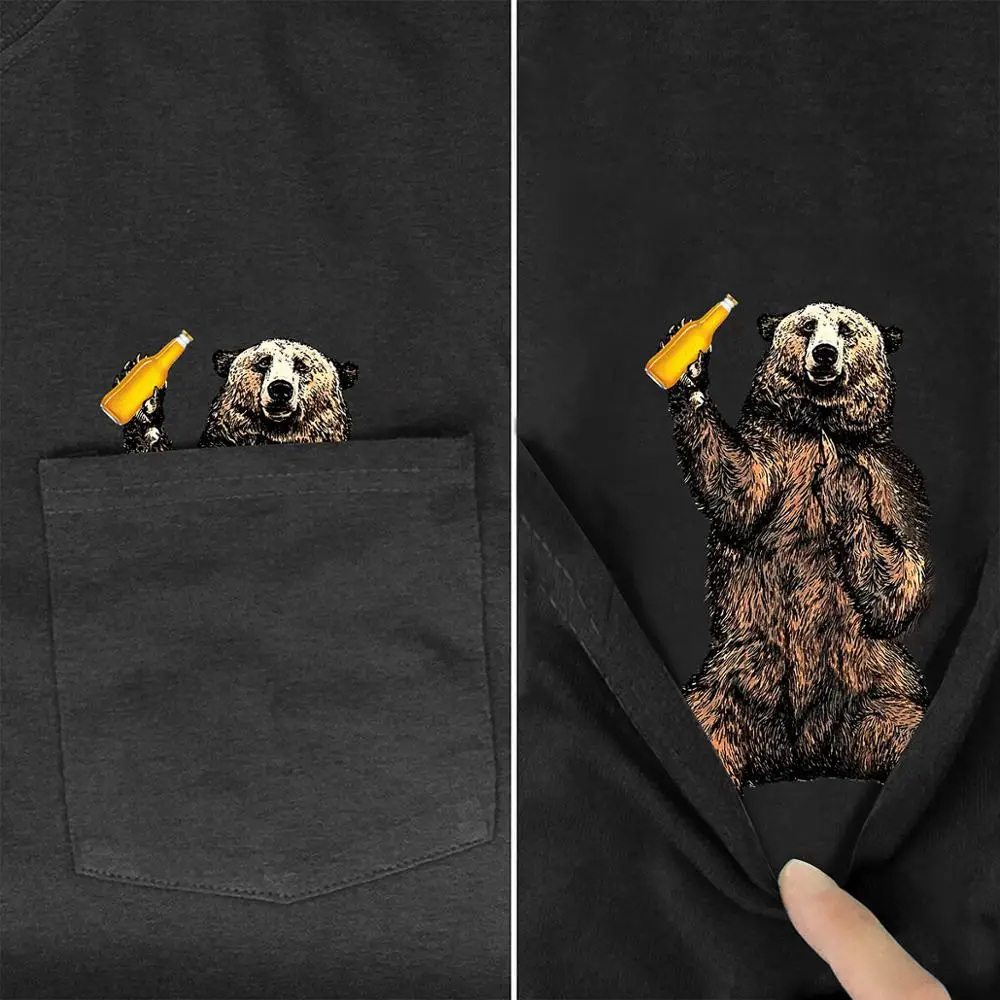 Футболка мужская с надписью Drink Bear In Pocket черная хлопковая мультяшная футболка для