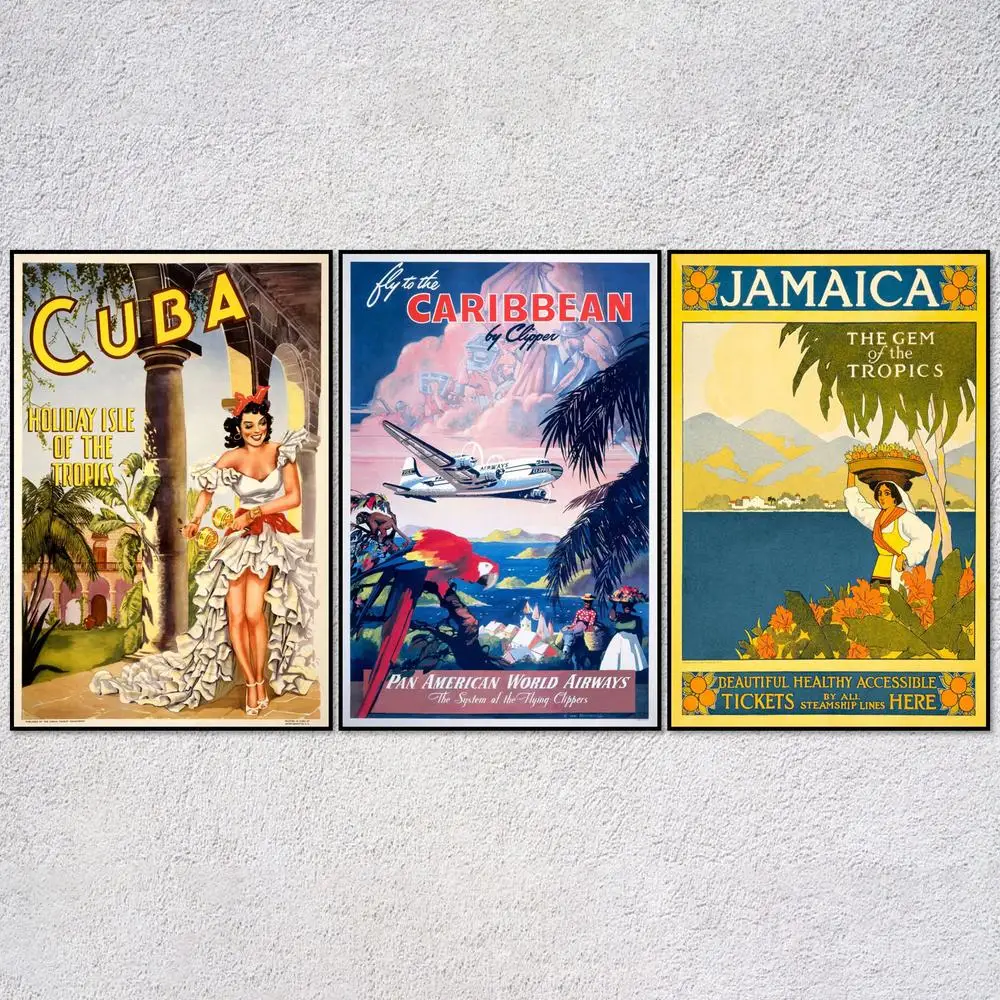 

Vintage style Caribbean travel poster Retro Tropical Tourism Decor Print Poster Canvas Painting