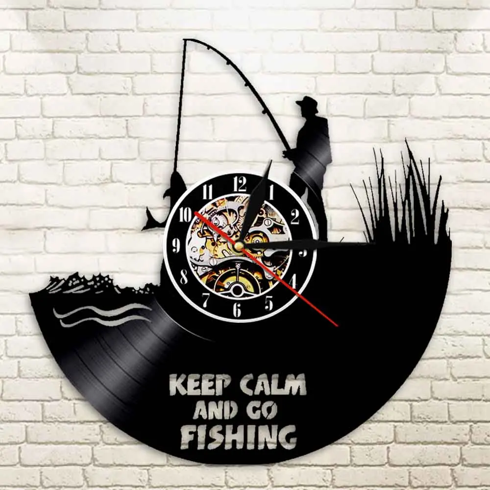 Веселые настенные часы Keep Calm and Go для рыбалки в рыбацком стиле речной виниловая