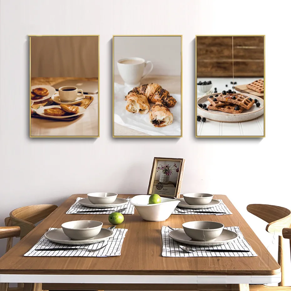 Современные Фото Еда напиток вафельный Кофе черники печать плакатов Wall Art Холст