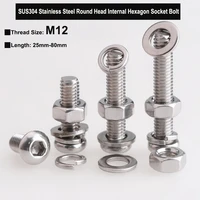m12 stainless steel 304 oval head internal hexagon socket bolt three combination screw with plain washer spring washer and nut