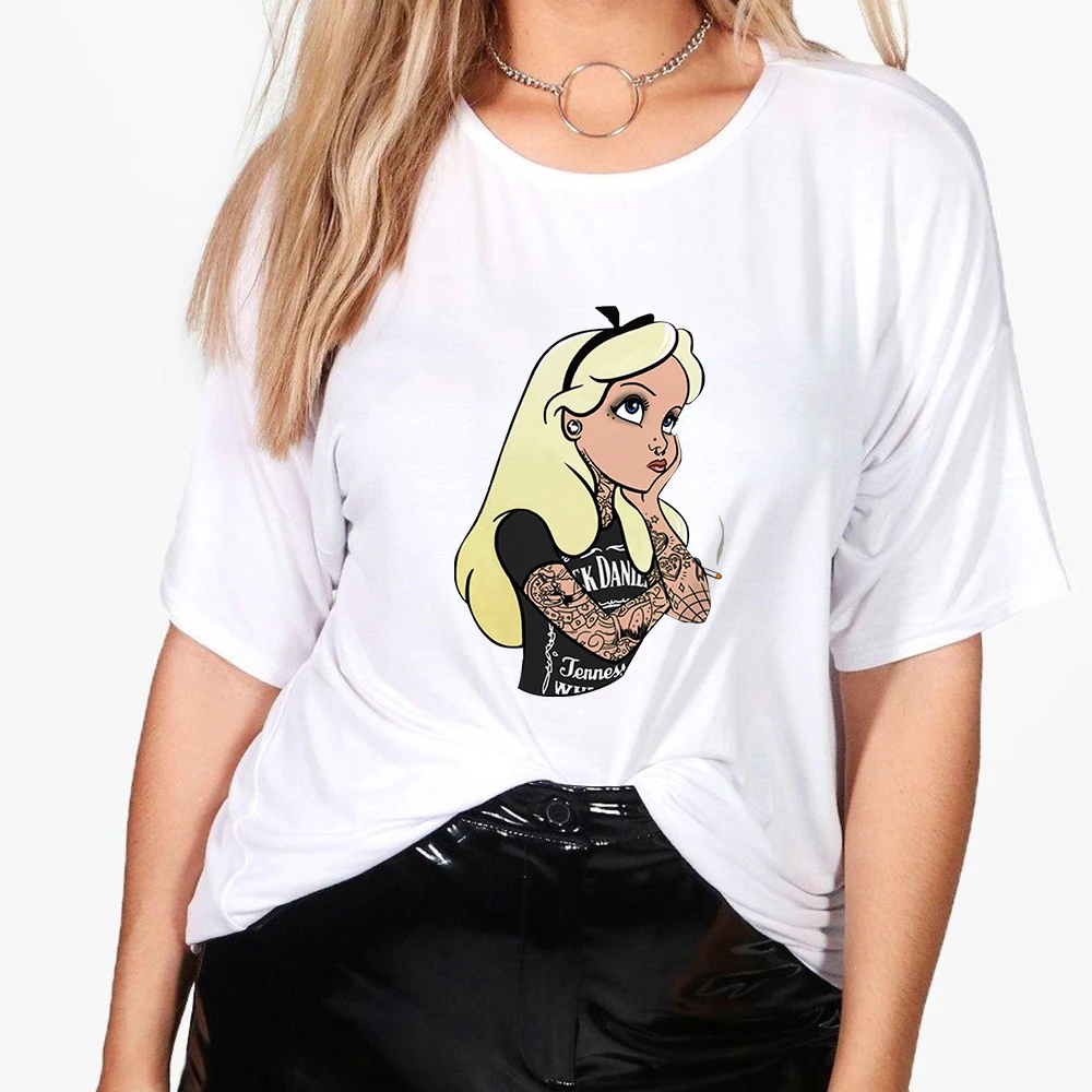 

Edgy Princess Alice Print Tshirt Disney Hipster Tattoos Womens T Shirt America Fashion Harajuku Style Instagram Clothes Dropship