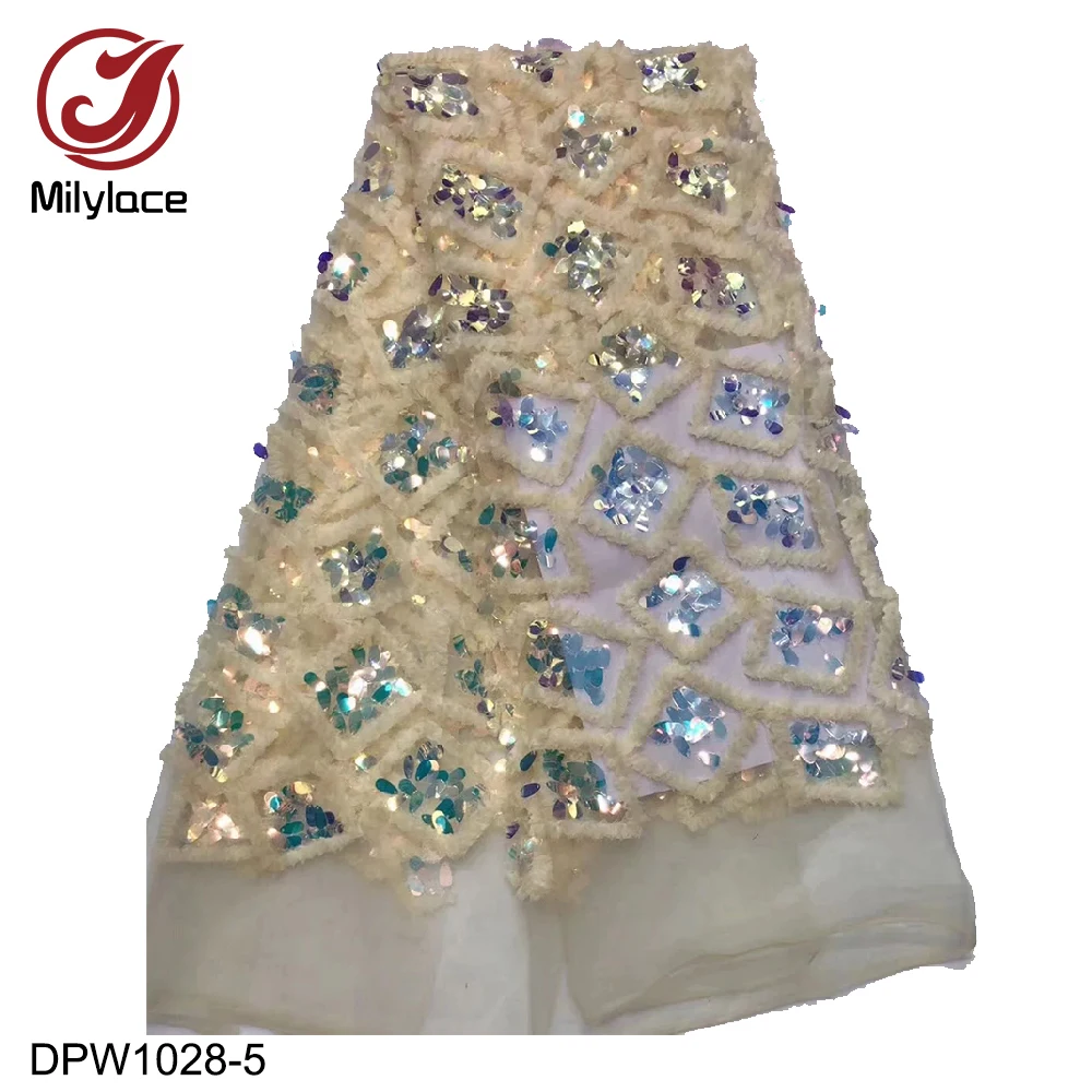 Новая африканская кружевная ткань 3D с блестящими французскими пайетками на высококачественной сетчатой тюле DPW1028.