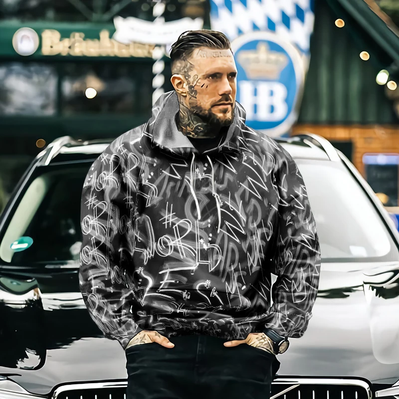 

Men's Graffiti Letters Street Fashion Autumn Winter Hoodie Men's Fashion Casual Clothes Men Hip-hop Hooded Size S-6xl