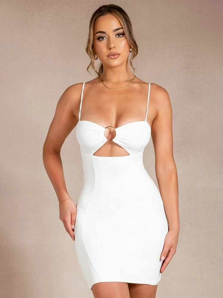 

DEIVE TEGER New Fashion Style Summer Women's Sexy Spaghetti Strap Hollow Out Bodycon Backless Mini Bandage dress Nightclub Wear