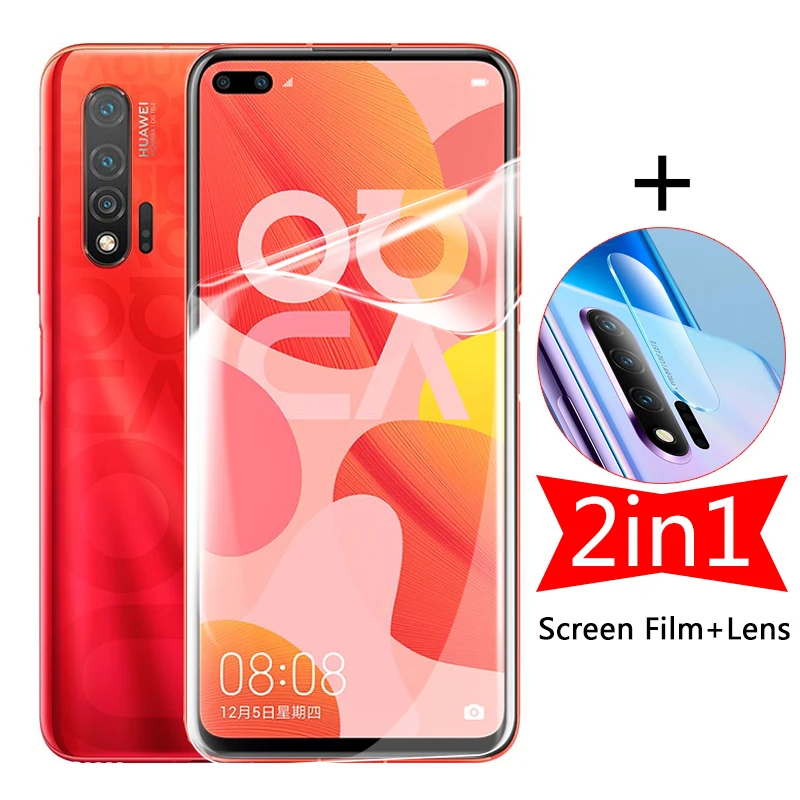Гидрогелевая пленка для экрана и объектива камеры, 2 в 1, для Huawei Nova 6 SE, 7i, 7 SE, 6se, 7se, nova6se, nova7se +