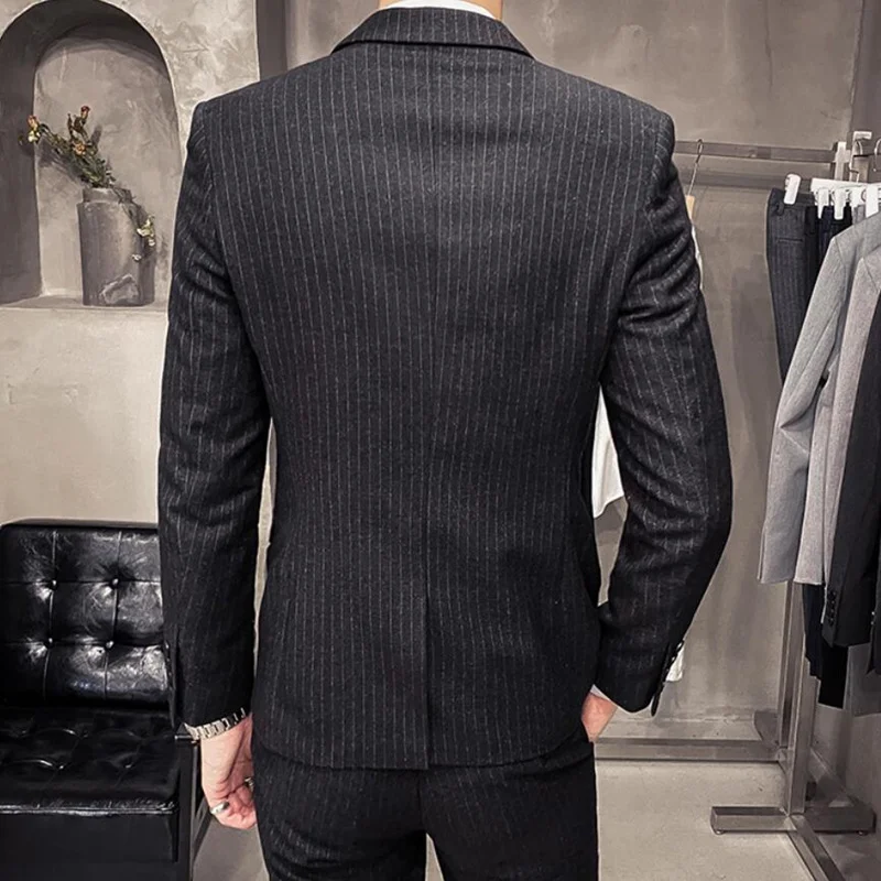 Мужские корейские блейзеры 6XL 7XL (куртки + жилет брюки) облегающий Британский