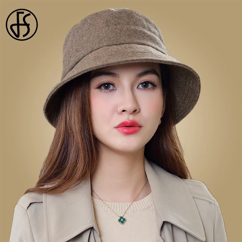 FS Зимняя шерстяная Панама для женщин серая винно красная верблюжья Складная