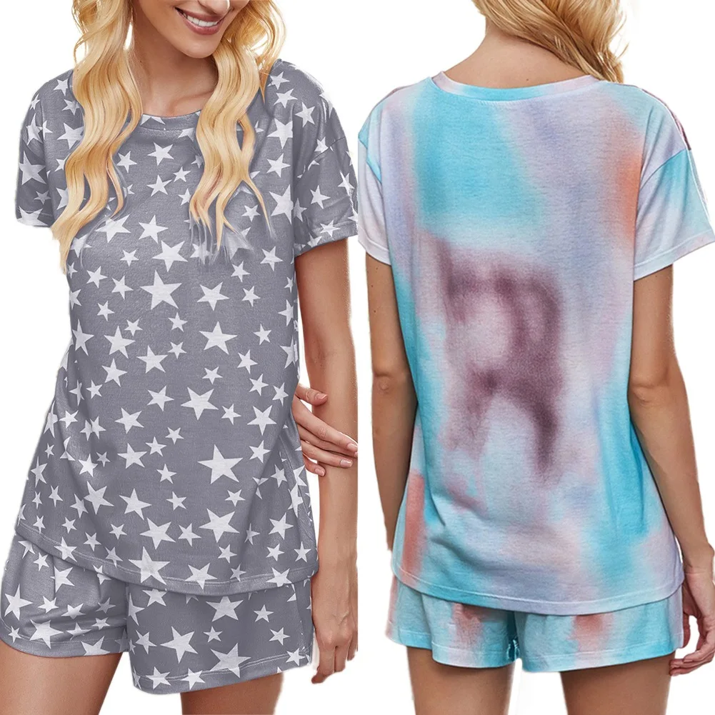 

Летняя Пижама, повседневные домашние костюмы, пикантная пижама с принтом, женская пижама, удобный топ с коротким рукавом и шорты, комплект