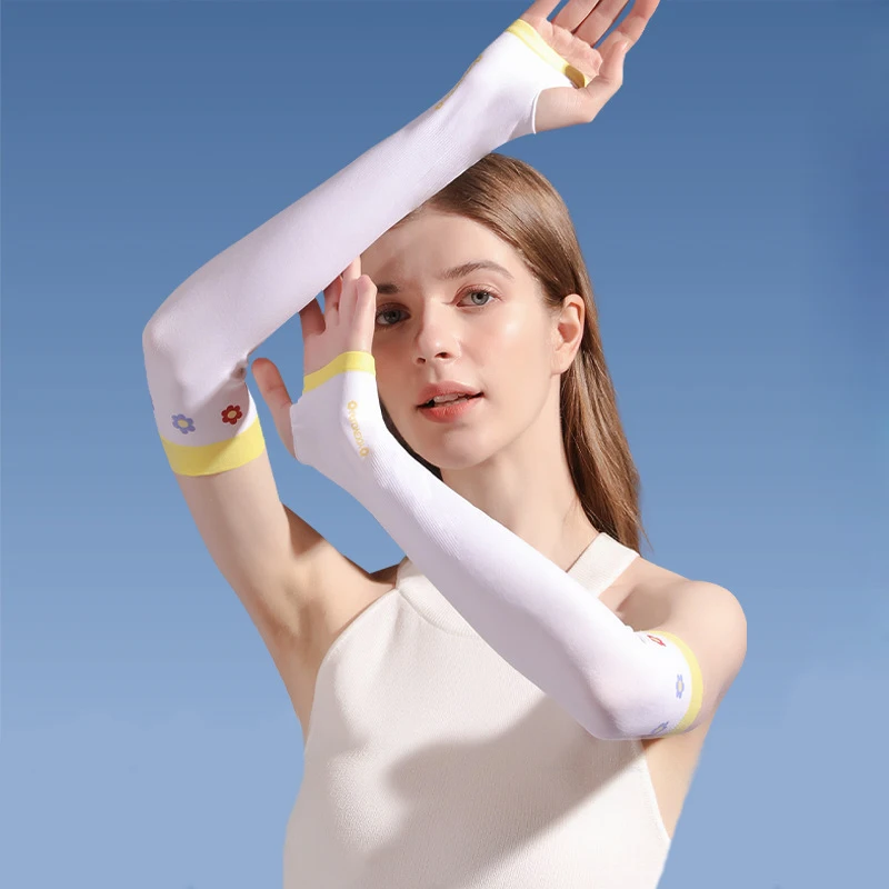 

Women Summer 40cm Long Sunscreen Ice Silk Sleeve Cartoon Cute Lovely Gloves Outdoor Sports Anti-UV Cycling Driving Elasticity