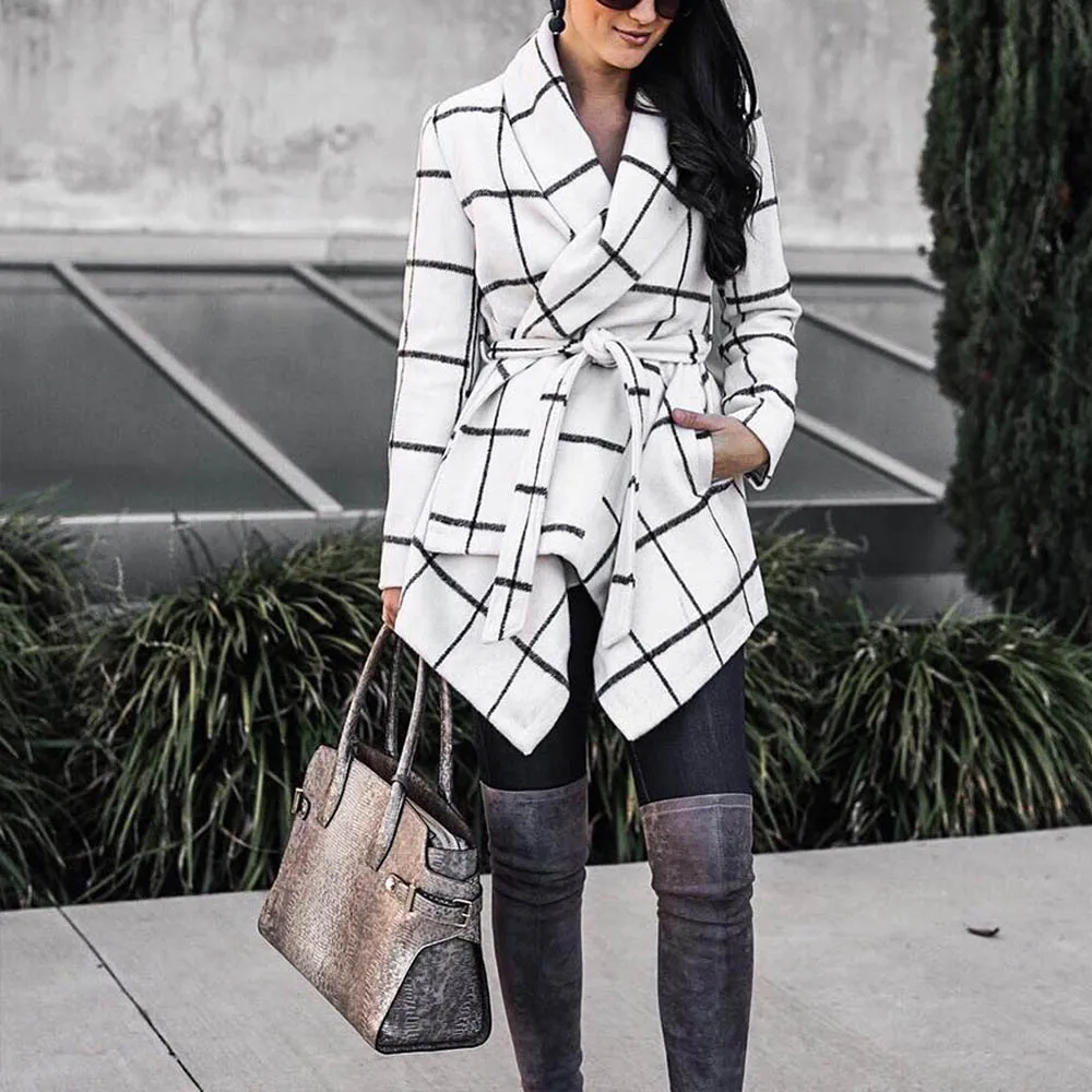 Осенне зимнее Новое Женское пальто с отворотом в длинном абзаце простое стиле