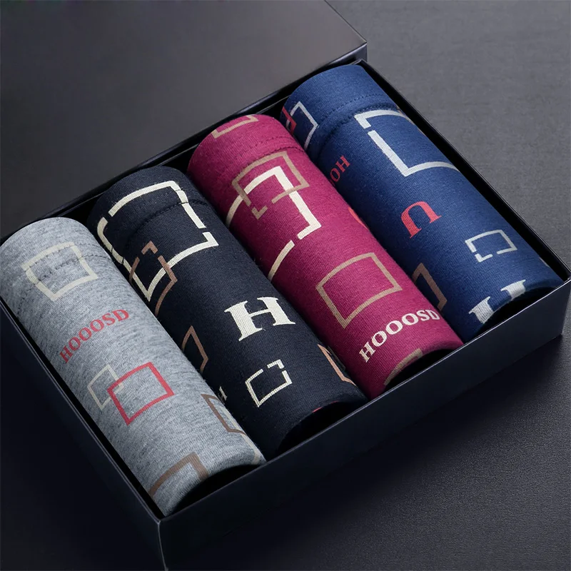4pcs/ot New Pattern Men's underwear Boxers For Fashion print Men Boxer Shorts Mid-Rise Cotton breathabe Mae Boxers shorts