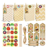 24 sets christmas gift bags kraft paper cookies candy boxes snowflake tags 1 24 advent calendar stickers rope xmas party supplie