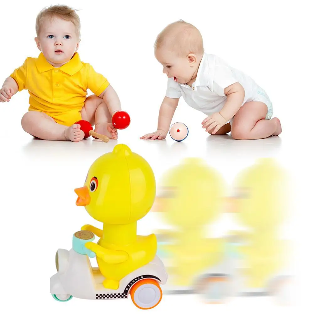 

Yellow Duck Motorcycle Shape Head Rotating Press Pull Back Toy for Kids