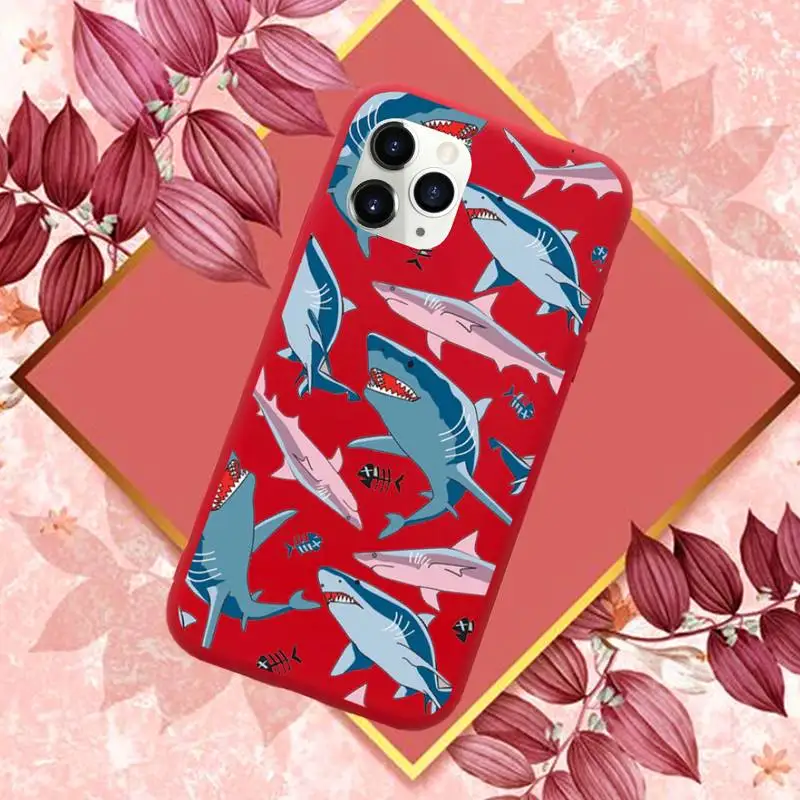 

shark cartoon horror animal ocean Phone Case Red Candy Color for iPhone 11 12 mini pro XS MAX 8 7 6 6S Plus X SE 2020 XR