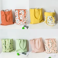 new millet wheat fabric double sided dual use cotton and linen pocket handbag shopping bag reusable storage bag grocery bag