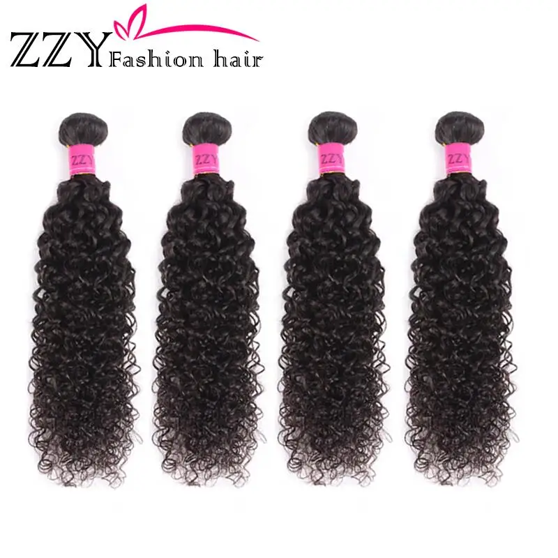 ZZY Kinky Curly Hair Bundles Human Hair 4 Bundles Weave Natural Color 8-26 Inches Non-Remy Hair Bundles Weave Extensions
