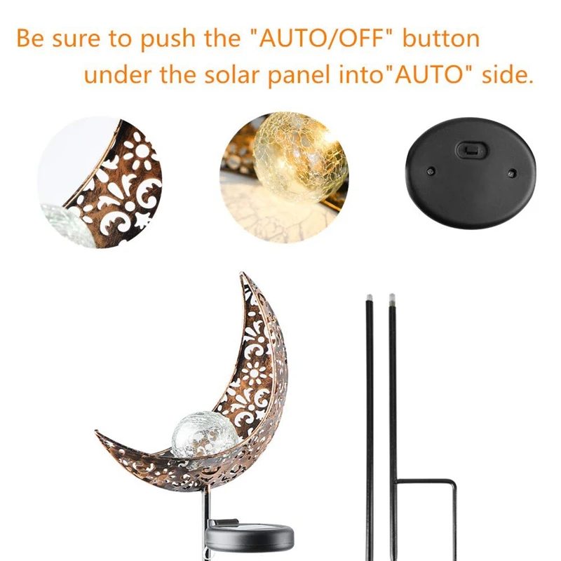 Garden Solar Light Outdoor Decorative Moon Decor Crackle Glass Ball Metal Stake for Pathway Lawn Patio Yard | Лампы и освещение