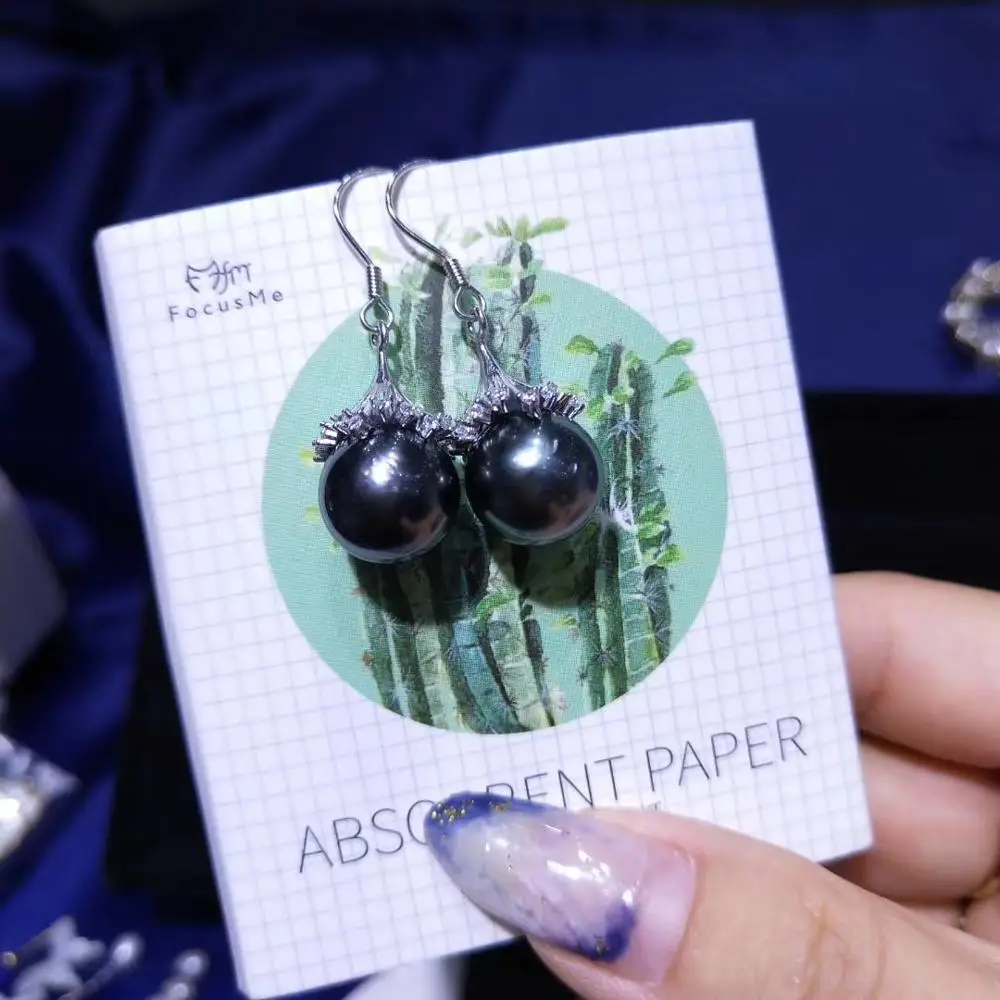 

luxurious Tahitian Black Nature Pearl 11mm S925 sterling silver Drop Earrings