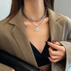 Женское колье-чокер, многослойное винтажное ожерелье золотого и серебряного цвета, массивная цепочка с портретом, 2021