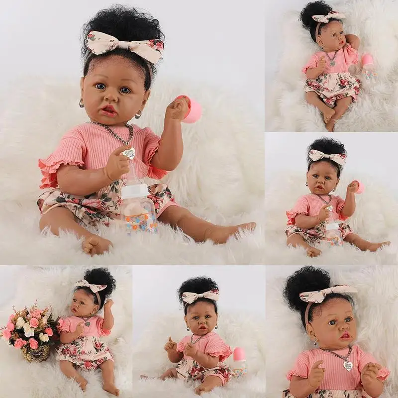 

58cm Black Baby Doll Silicone Reborn Handmade Doll Realistic Newborn Baby Doll Girl Birthday Christmas Gift