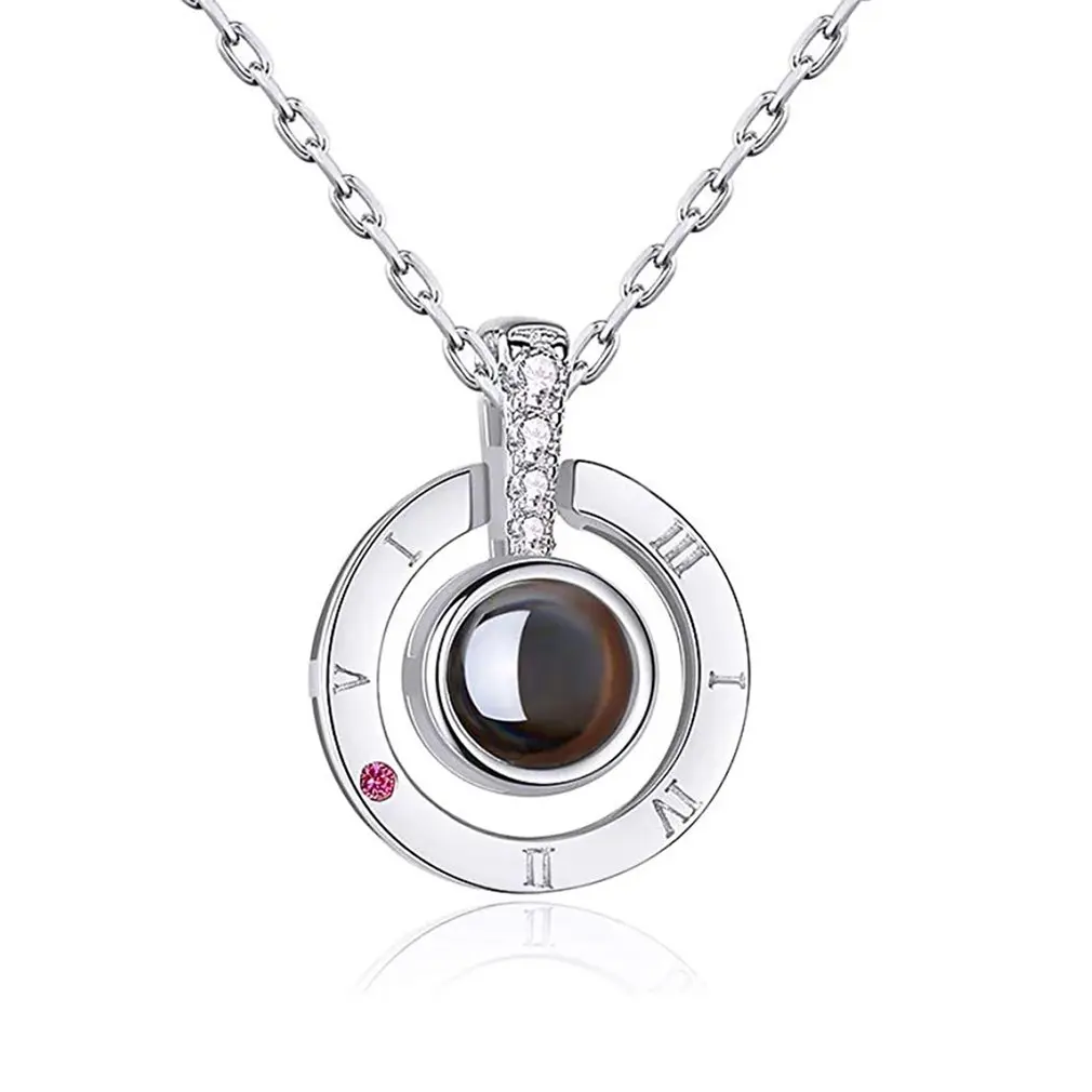 Розовое золото и серебро женское креативное ожерелье с проекцией на 100 языках