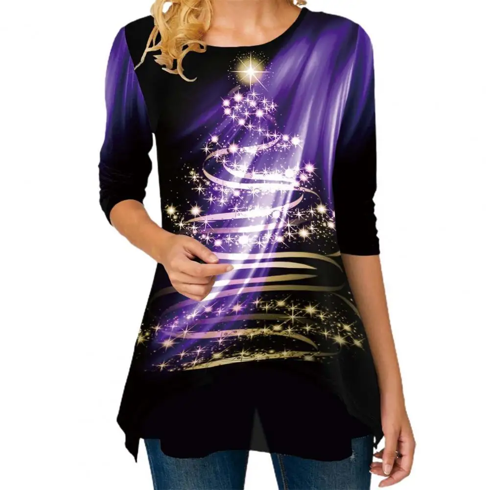 

Christmas Women T-Shirts Oversize Round Neck Loose Casual Tee Shirts Long Sleeve Women's Tshirt Tops Xmas