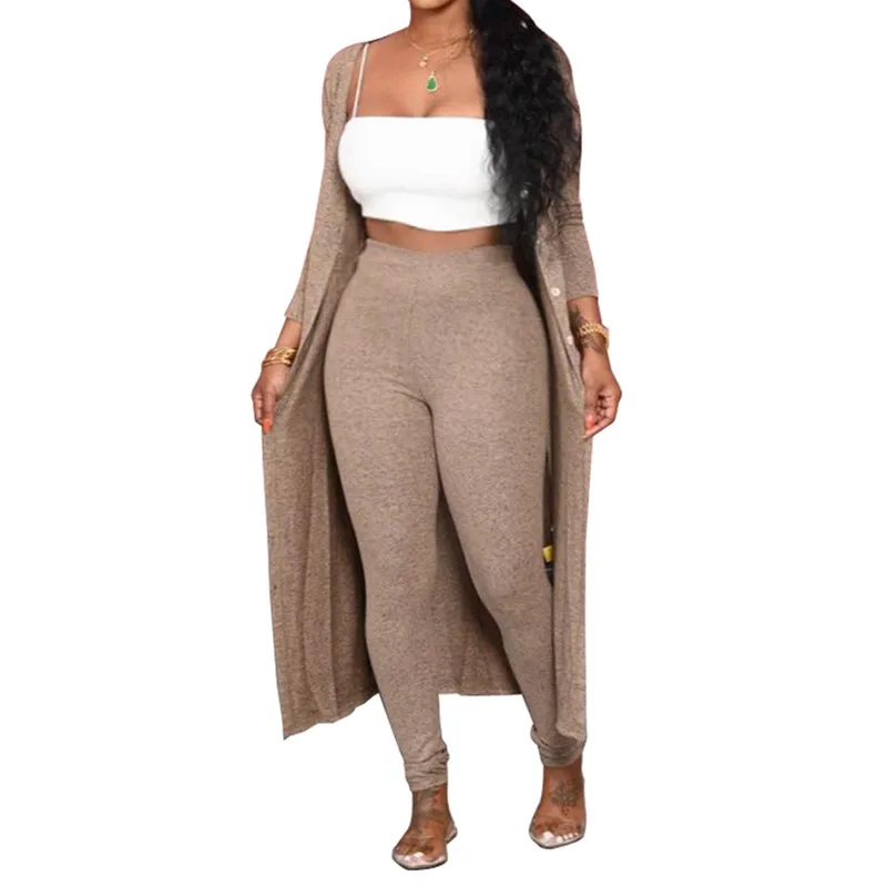 

2021 Women Two Piece Autumn And Winter Suits Long Sleeve Cardigans And Skinny Pants Set For Woman