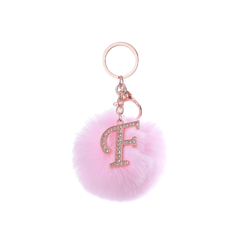 TEH Fluffy Pink Pompom Faux Rabbit Fur Ball Keychains Crystal Letters Key Rings Holder Trendy Jewelry Bag Accessories Gift | Украшения и