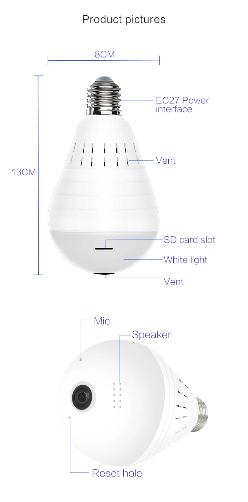 960P Wifi панорамная камера лампа 360 градусов рыбий глаз беспроводная домашняя безопасность видеонаблюдение ночная версия двухстороннее аудио