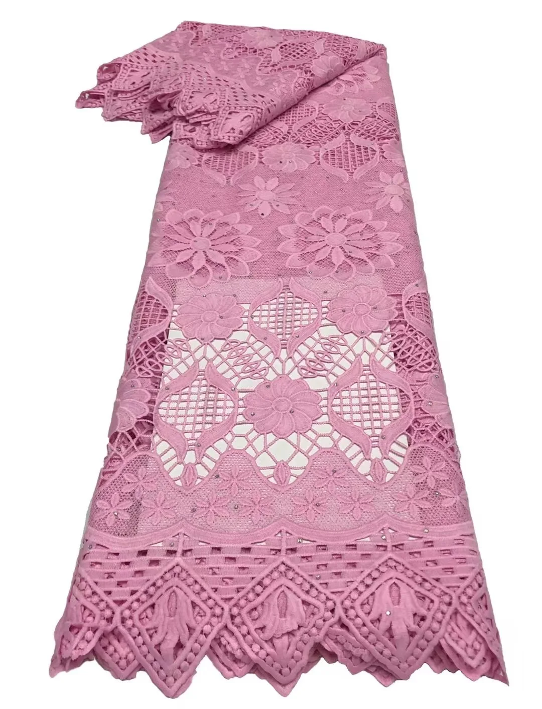 

New Hollow Out Guipure Cord Lace Fabric 2021 High Quality Stone African Water Soluble Lace Fabric For Nigerian Wedding Party Sew