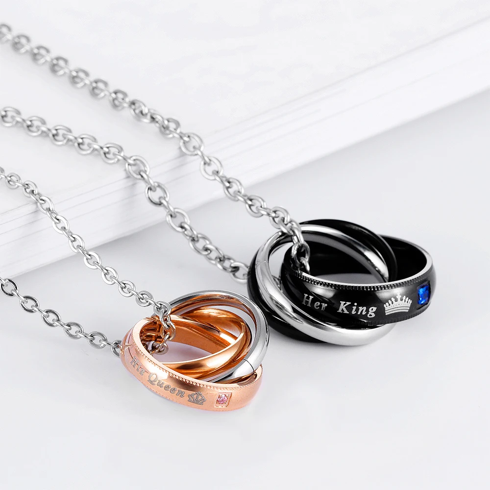 Titanium Steel Necklace For Women Men 2021 New Jewelry Fashion Crown Letter Zircon Pendant Trend Couple Neck Chain Accessories