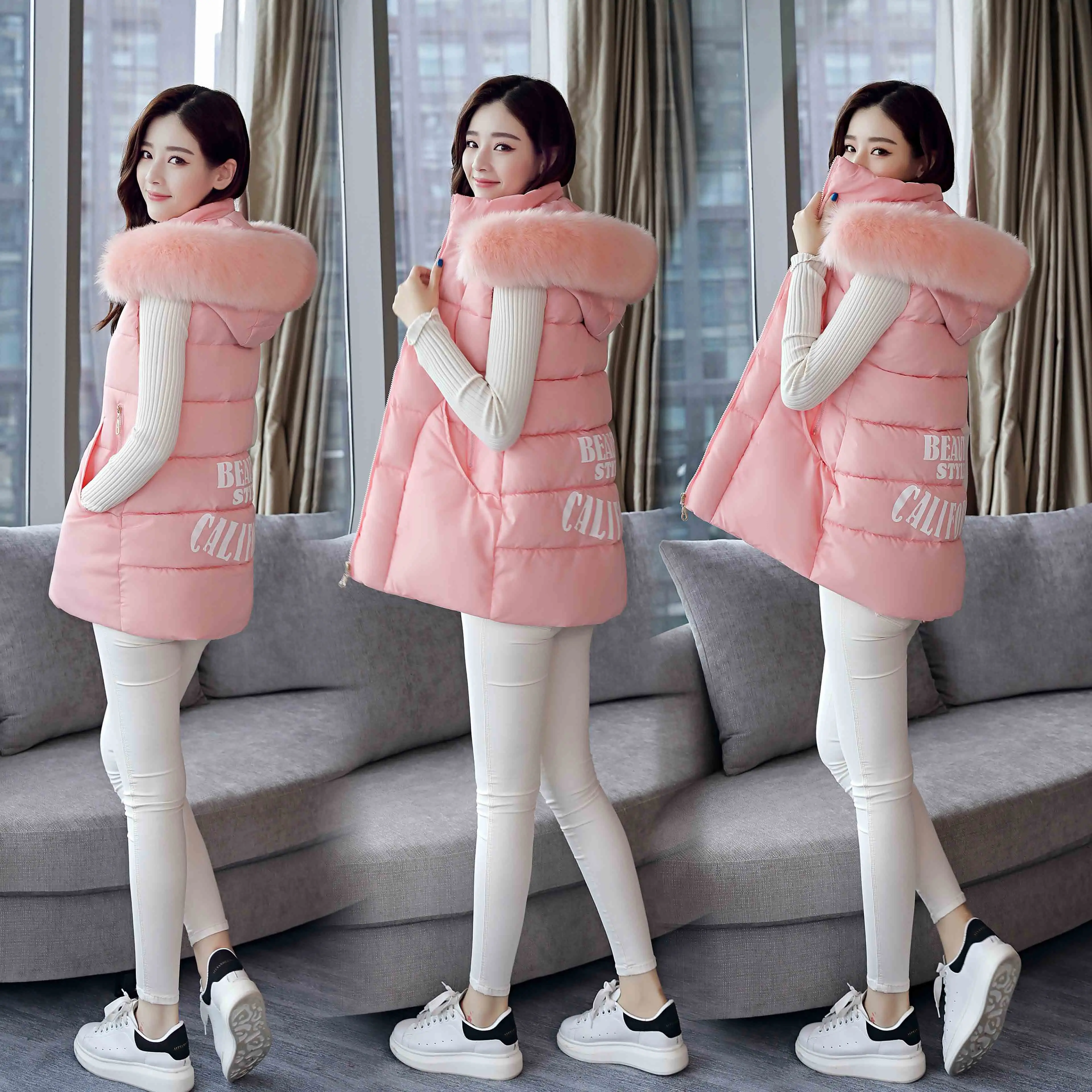 

2020 new cotton vest women's autumn and winter long cotton vest women's warm waistcoat large size jacket casual