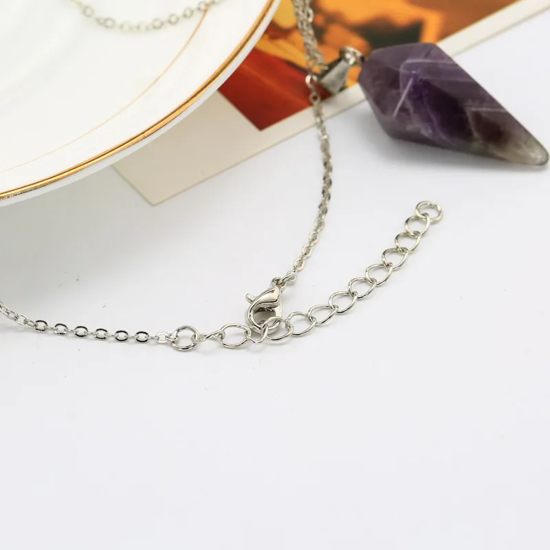 2019 Natural Stone Quartz Pendants Necklaces Crystal Hexagonal Pointed Pendant Silver Color Necklace Jewelry For Women |