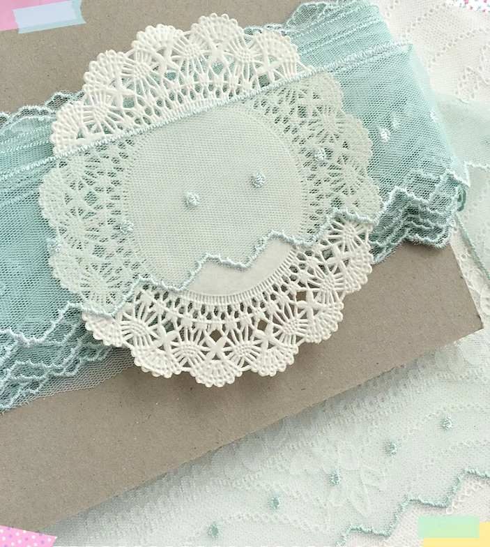 3 ярда Высококачественная Красивая зеленая мятно-синяя кружевная лента с