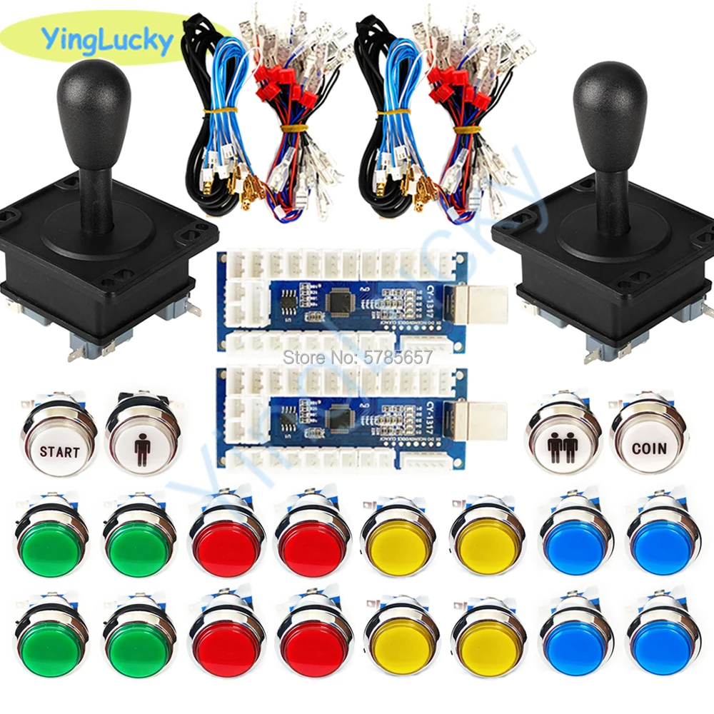 New Arcade Kit 33mm LED Chrome Button With 1&2 Player COIN Button 4/8 Joystick USB Encoder to PC Arcade Game Parts