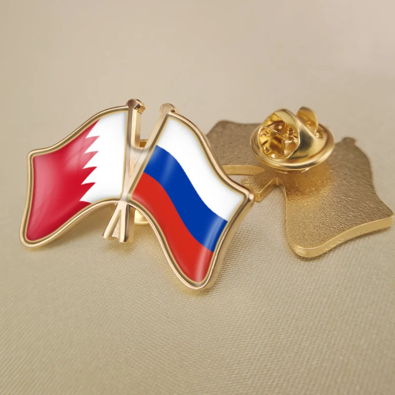 

Bahrain and Russian Federation Crossed Double Friendship Flags Lapel Pins Brooch Badges