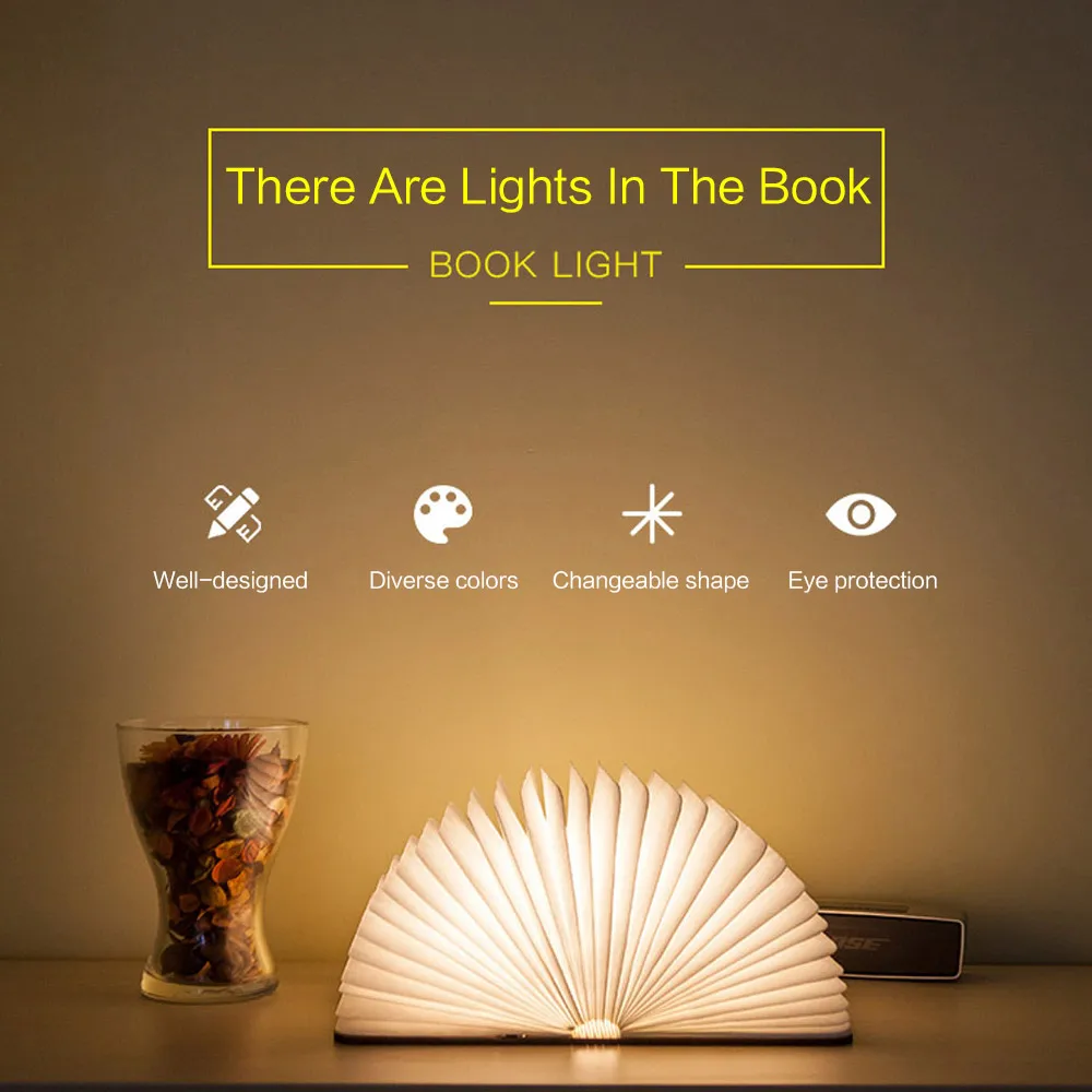 USB-зарядка 5 цветов 3D Креативный светодиодный ночник для книг магнитный складной