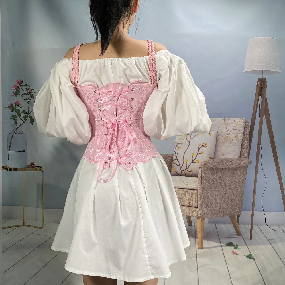 

Сексуальный розовый корсет на бретелях с молнией, боковой обхват груди, корсет для талии, бюстье, стиль размера плюс, корсеты и бюстье