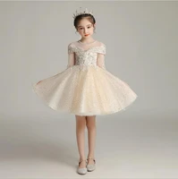 champagne tulle girls dress sequin princess formal first communion children party wedding gown kids dresses for birthday