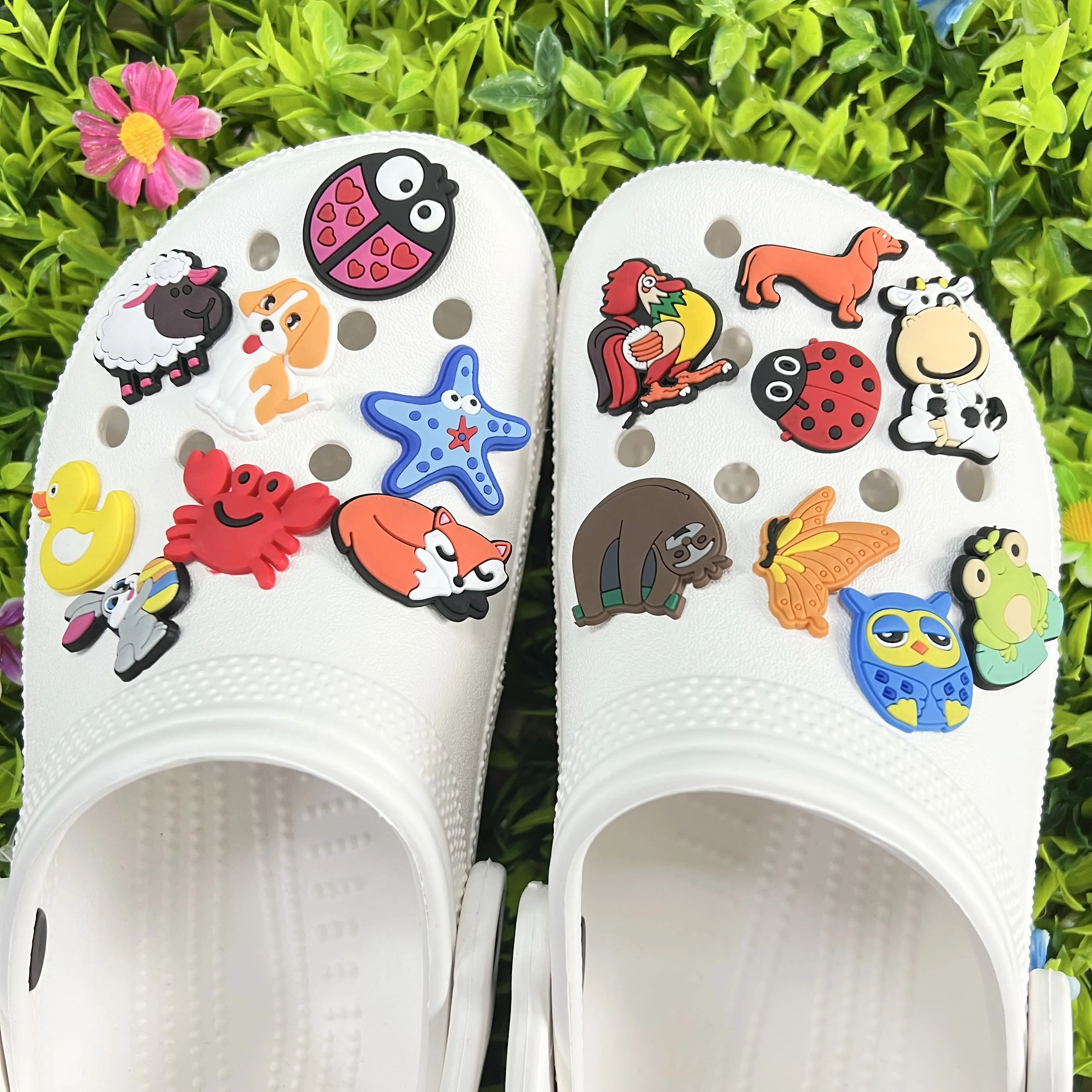 1-21 шт. набор милых животных на ферме из ПВХ обувные Подвески Собака корова утка