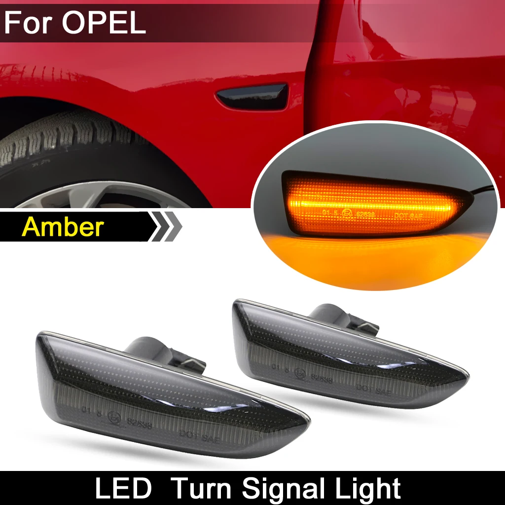 

2Pcs For Opel Astra-J Astra-K Zafira Crossland Insignia Smoked Lens Car Front LED Side Marker Light Amber Turn Signal Lamp