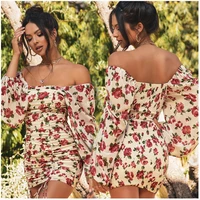 off shoulder long sleeve ruched bodycon dress women bohemian style beach holiday pleated dresses