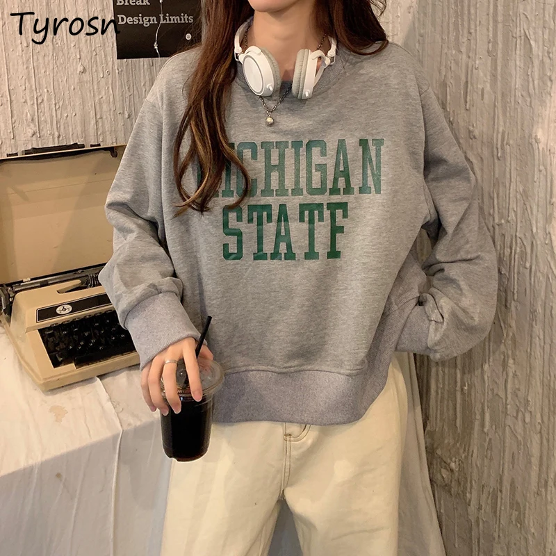

Letter Printing Hoodies Women Casual All-match Retro Oversize Outwear Ulzzang Hot Sale O-neck Baggy Sweatshirts Students Stylish