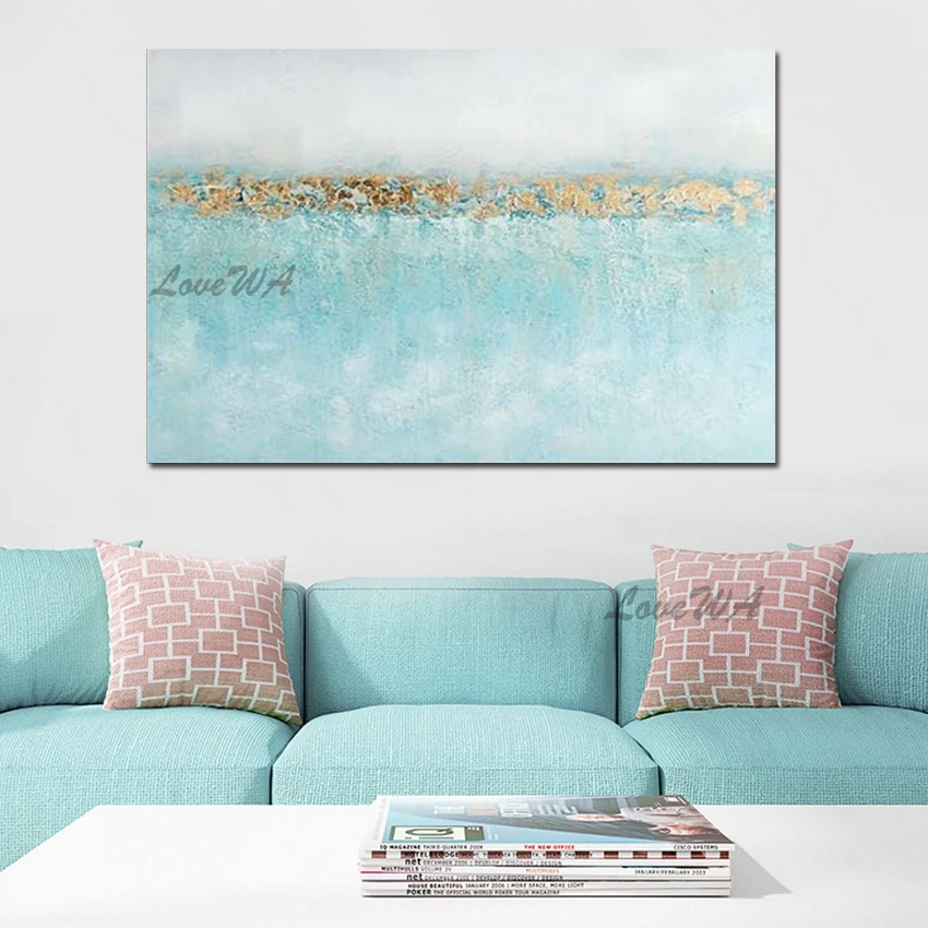 Простой дизайн абстрактная 100% ручная роспись синяя картина маслом настенная